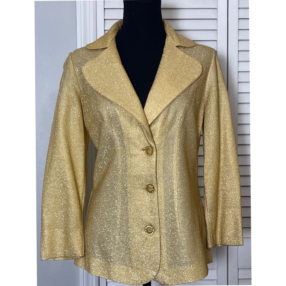 Vtg Braetan Mario‎ De Pinto Gold Lurex Blazer Jacket Size 12 80s Cocktail USA.